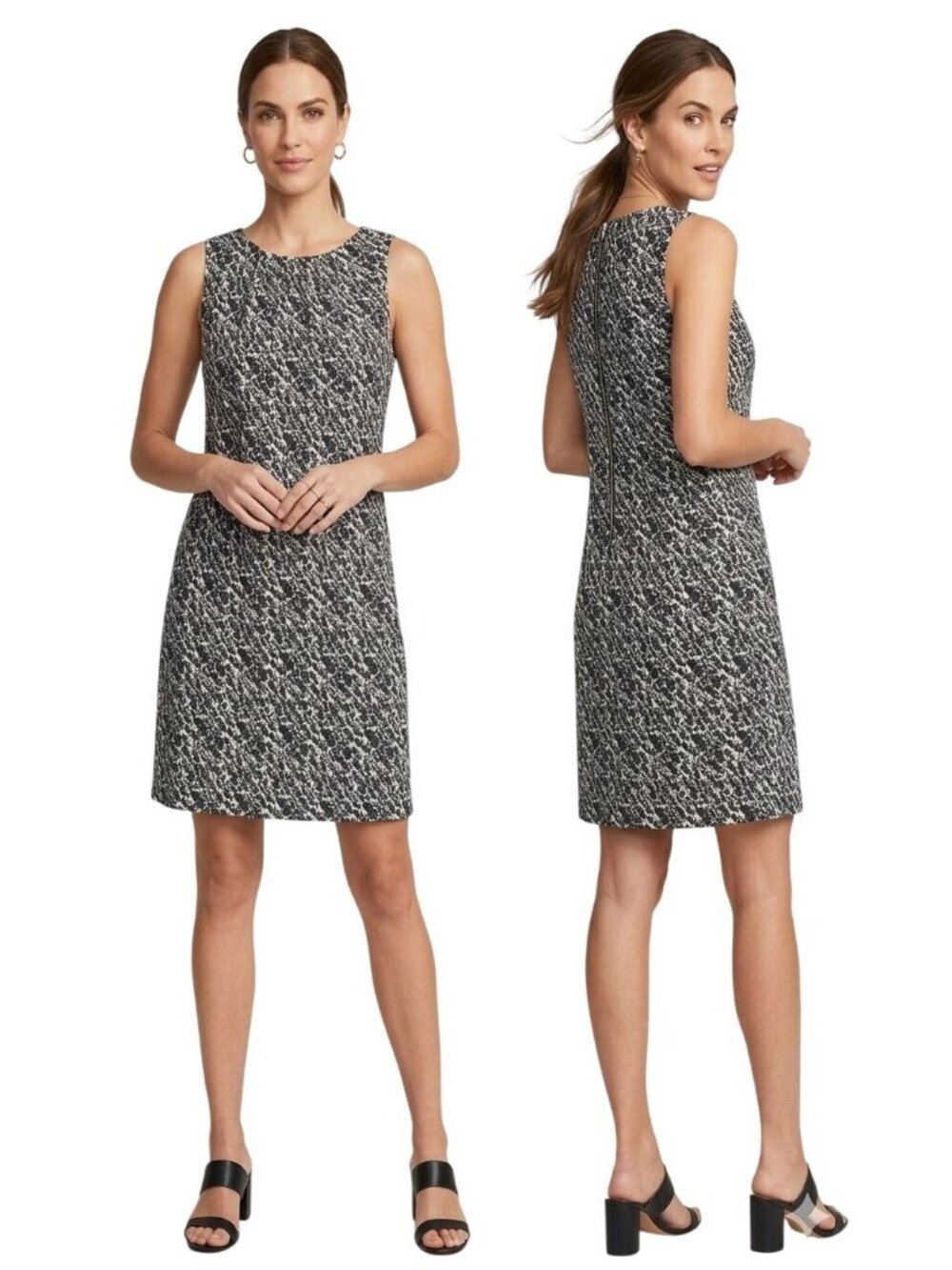 H&M Dress Size 14 Black White Leopard Print Sleeveless A-Line Rounded Neck
